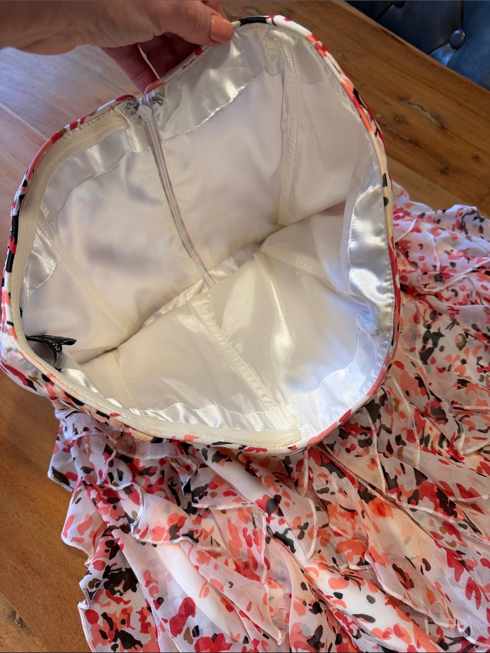 White House Black Market Coquette Strapless Ruffle Floral Mini Dress (EUC) - Picture 4 of 9